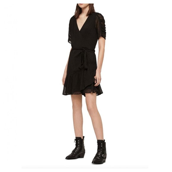 ALLSAINTS Sienna Clip Dot Wrap Dress